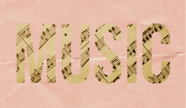 sheet music written out to spell the word music